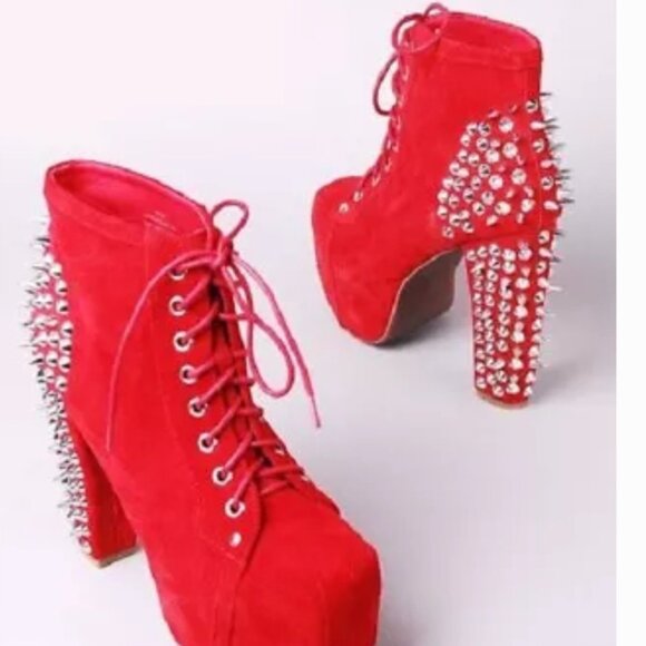 NEW Jeffrey Campbell 5 5.5 RED LITA SPIKE Studded Ankle Boots - Picture 4 of 4
